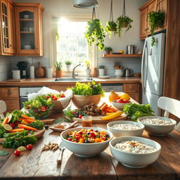 A bright and inviting kitchen scene showcasing the concept of healthy cooking