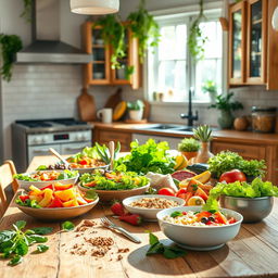 A bright and inviting kitchen scene showcasing the concept of healthy cooking