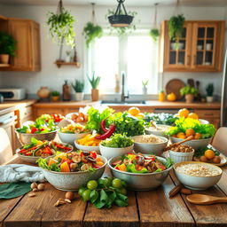 A bright and inviting kitchen scene showcasing the concept of healthy cooking