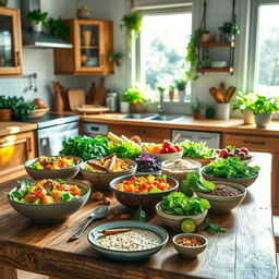 A bright and inviting kitchen scene showcasing the concept of healthy cooking