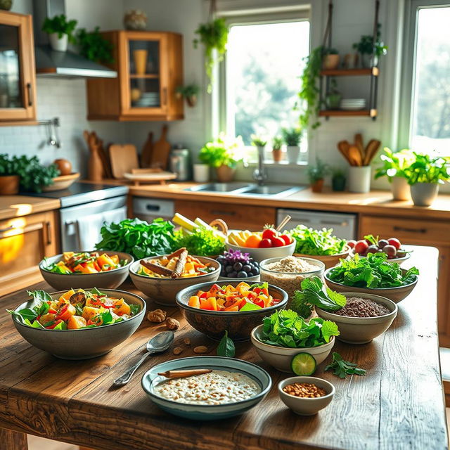 A bright and inviting kitchen scene showcasing the concept of healthy cooking