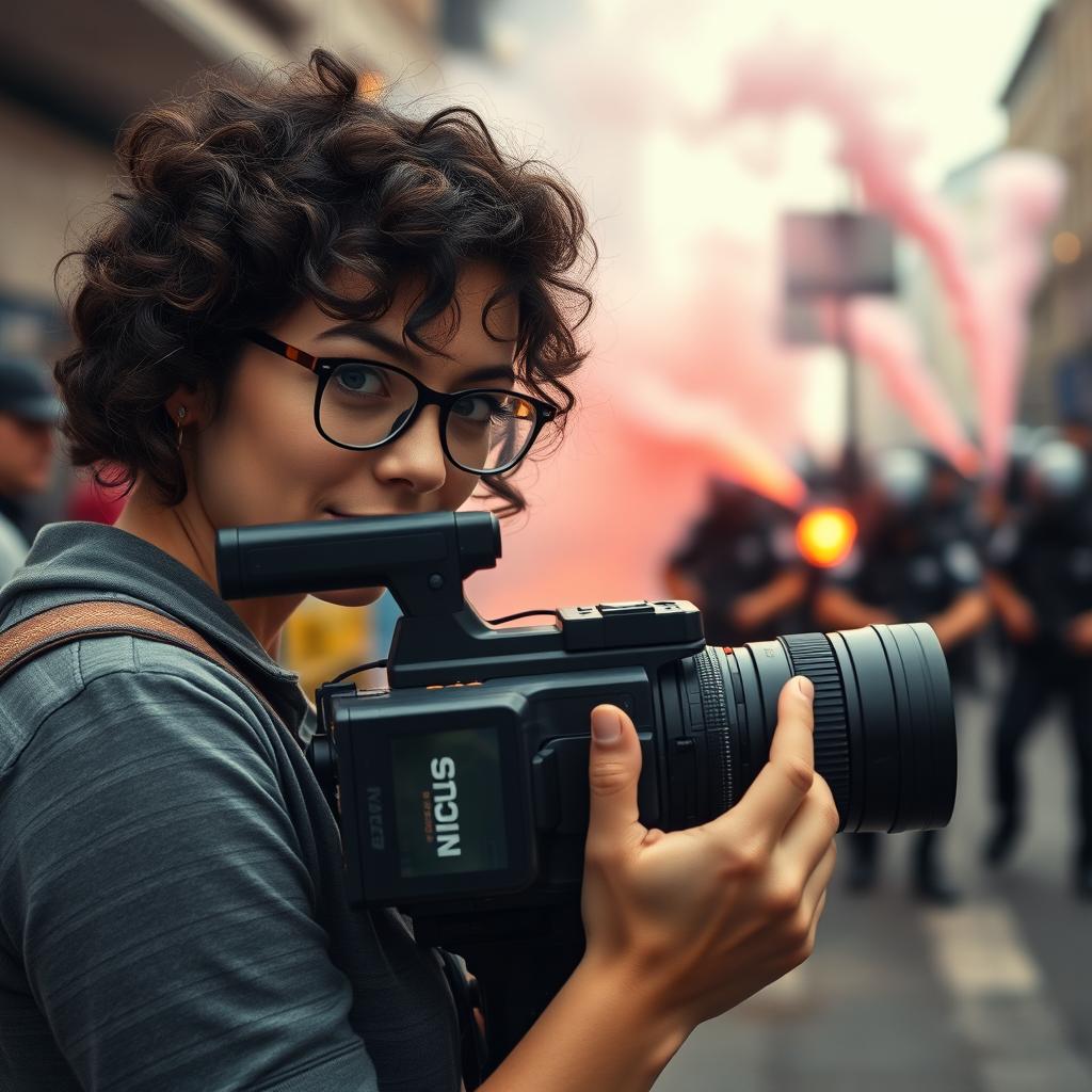 Daniela, a beautiful young woman with glasses, working as a camera operator in television