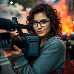 Daniela, a beautiful young woman with glasses, working as a camera operator in television