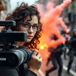 Daniela, a beautiful young woman with glasses, working as a camera operator in television