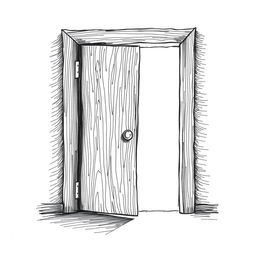 A hand-drawn black and white illustration of an ajar door, symbolizing the quest for answers and the openness to new possibilities