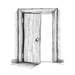 A hand-drawn black and white illustration of an ajar door, symbolizing the quest for answers and the openness to new possibilities