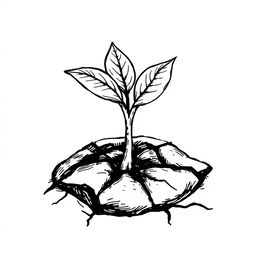 A hand-drawn black and white illustration of a sprout emerging from the soil, symbolizing new beginnings and the potential for growth