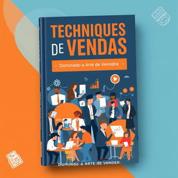 A captivating book cover design focused on sales techniques, showcasing an engaging scene of diverse sales professionals in action, demonstrating effective sales strategies in various settings like meetings and phone calls