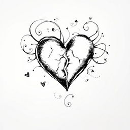 A hand-drawn black and white illustration of a broken heart, symbolizing lost love and the complexity of emotions