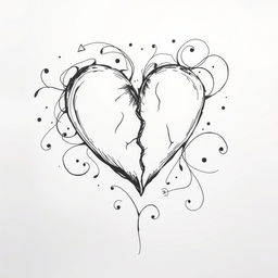 A hand-drawn black and white illustration of a broken heart, symbolizing lost love and the complexity of emotions