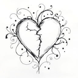 A hand-drawn black and white illustration of a broken heart, symbolizing lost love and the complexity of emotions