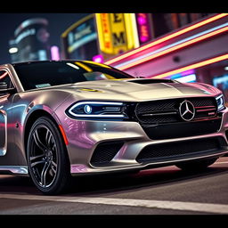 A sleek and stylish fastback car that combines the aggressive design features of a Dodge with the elegant and luxurious elements of a Mercedes-Benz