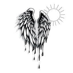 A hand-drawn black and white illustration depicting a pair of melting wings under the sun, symbolizing ambition and the associated risks of emotions