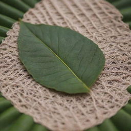 A detailed image of a leaf, with a picturesque, miniature scene of Antigua Guatemala intricately woven within its veins.