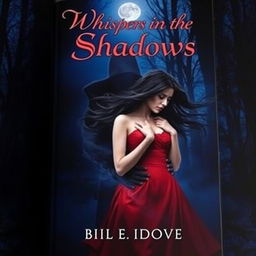 A captivating dark romance novel cover featuring a mysterious, shadowy figure embracing a beautiful woman in a dimly lit forest