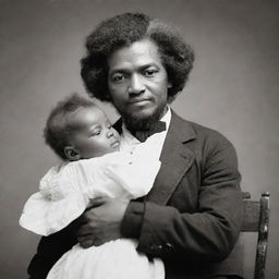 A tender scene of Frederick Douglass as an infant, cradled gently in the arms of his mother. They are lovingly gazing into each other's eyes.