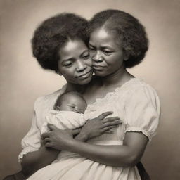 A charming cartoon-style image depicting a baby Frederick Douglass lovingly held by his mother. Their strong bond is conveyed through their affectionate expressions.