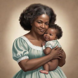 A charming cartoon-style image depicting a baby Frederick Douglass lovingly held by his mother. Their strong bond is conveyed through their affectionate expressions.