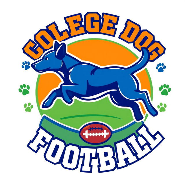 A logo design for the 'CDF (College Dog Football)' league featuring a stylized silhouette of a dog in an athletic pose, depicted mid-action such as running or jumping, symbolizing agility and sportiness