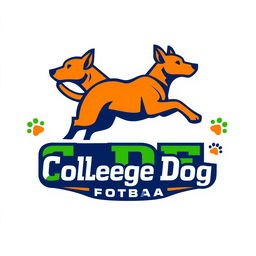 A logo design for the 'CDF (College Dog Football)' league featuring a stylized silhouette of a dog in an athletic pose, depicted mid-action such as running or jumping, symbolizing agility and sportiness