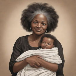 An engaging cartoon representation of a baby Frederick Douglass, cradled gently by his mother. Their expressions filled with warmth and love.