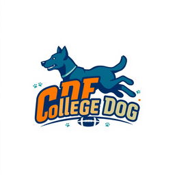 A logo design for the 'CDF (College Dog Football)' league featuring a stylized silhouette of a dog in an athletic pose, depicted mid-action such as running or jumping, symbolizing agility and sportiness