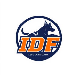 A logo design for the 'IDF (International Dog Football)' league featuring a stylized silhouette of a dog in an athletic pose, depicted mid-action to convey energy and excitement