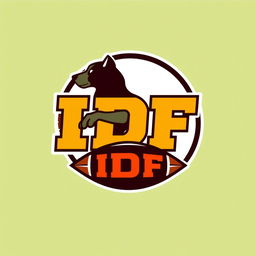 A logo design for the 'IDF (International Dog Football)' league featuring a stylized silhouette of a dog in an athletic pose, depicted mid-action to convey energy and excitement