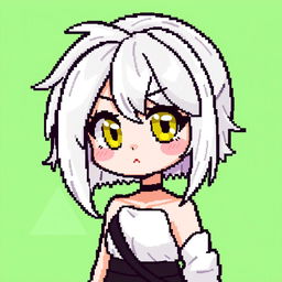 Pixel art character of a girl with striking white hair and vibrant yellow eyes