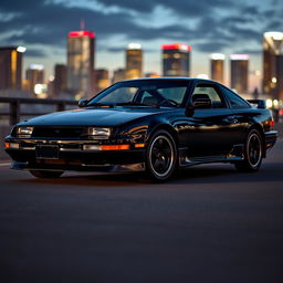 A striking image of a stock black 1992 Nissan 240SX, showcasing its sleek, low-profile body and classic design