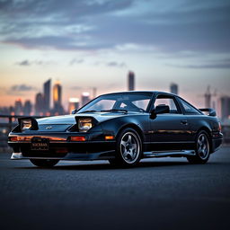 A striking image of a stock black 1992 Nissan 240SX, showcasing its sleek, low-profile body and classic design