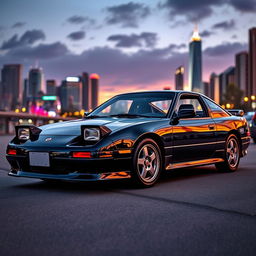 A striking image of a stock black 1992 Nissan 240SX, showcasing its sleek, low-profile body and classic design