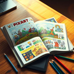 A vibrant, colorful pixel art book with pixelated illustrations and a variety of pixel art styles displayed on its pages