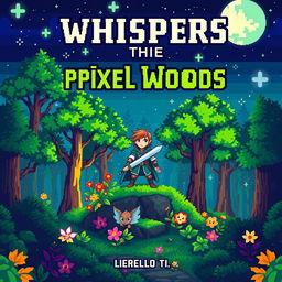 A captivating pixel art book cover featuring a mystical forest theme