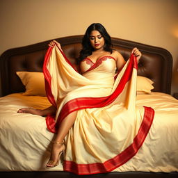 A curvy and sexy Assamese woman with a stunningly beautiful face, big breasts, and an ample figure, showcasing her chubby and fair skin