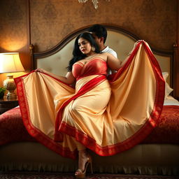 A voluptuous Assamese woman with a stunningly beautiful face, big breasts, and an ample figure, showcasing her chubby and fair skin