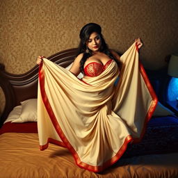 An enticing Assamese woman with a captivatingly beautiful face, boasting a sexy figure with big breasts and a voluptuous body, displaying her chubby and fair skin