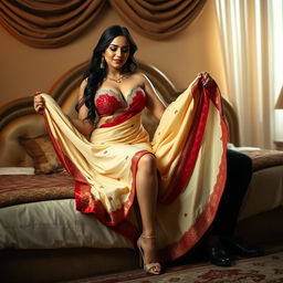 An enticing Assamese woman with a captivatingly beautiful face, boasting a sexy figure with big breasts and a voluptuous body, displaying her chubby and fair skin