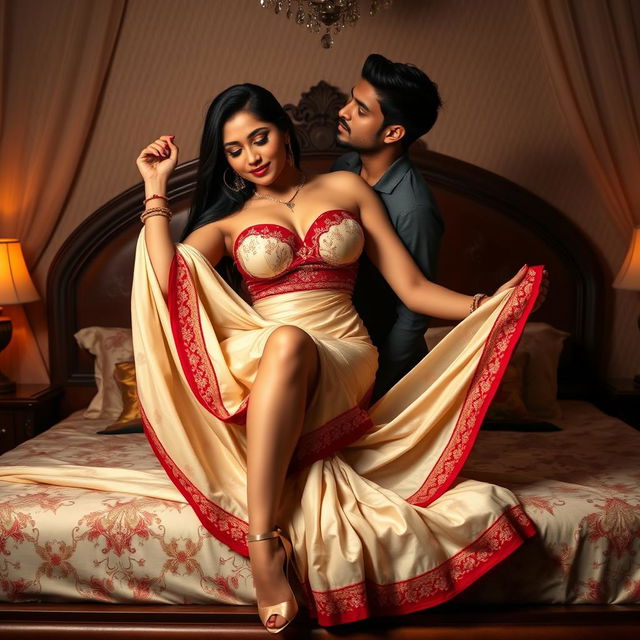 An enticing Assamese woman with a captivatingly beautiful face, boasting a sexy figure with big breasts and a voluptuous body, displaying her chubby and fair skin