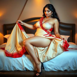 A voluptuous Assamese woman with a strikingly beautiful face, featuring big breasts and an alluring figure, showcasing her chubby and fair skin