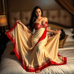 A sultry Assamese woman with long hair and a stunningly beautiful face, featuring a sexy figure with big breasts and a curvy body, showcasing her fair skin