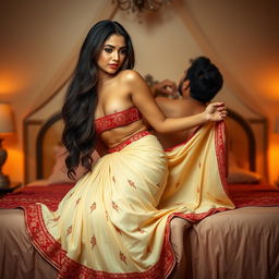 An enchanting Assamese woman with long hair and a stunningly beautiful face, featuring a sexy figure with big breasts and a voluptuous backside