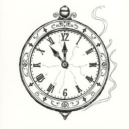 A hand-drawn black and white illustration of a clock with its hands frozen at a specific time, symbolizing endless waiting and growing anxiety