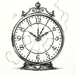 A hand-drawn black and white illustration of a clock with its hands frozen at a specific time, symbolizing endless waiting and growing anxiety