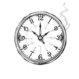 A hand-drawn black and white illustration of a clock with its hands frozen at a specific time, symbolizing endless waiting and growing anxiety