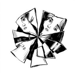 A hand-drawn black and white illustration of a broken mirror, symbolizing self-reflection and the perception of one's flaws and changes