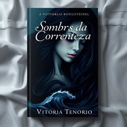 A captivating book cover design titled 'Sombras da Correnteza' by Vitoria Tenorio