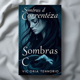 A captivating book cover design titled 'Sombras da Correnteza' by Vitoria Tenorio