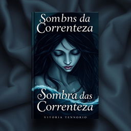 A captivating book cover design titled 'Sombras da Correnteza' by Vitoria Tenorio