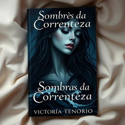 A captivating book cover design titled 'Sombras da Correnteza' by Vitoria Tenorio